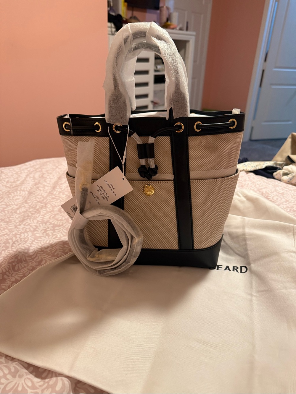 Veronica Beard leather and Canvas Tote Bag  - Beige and Black